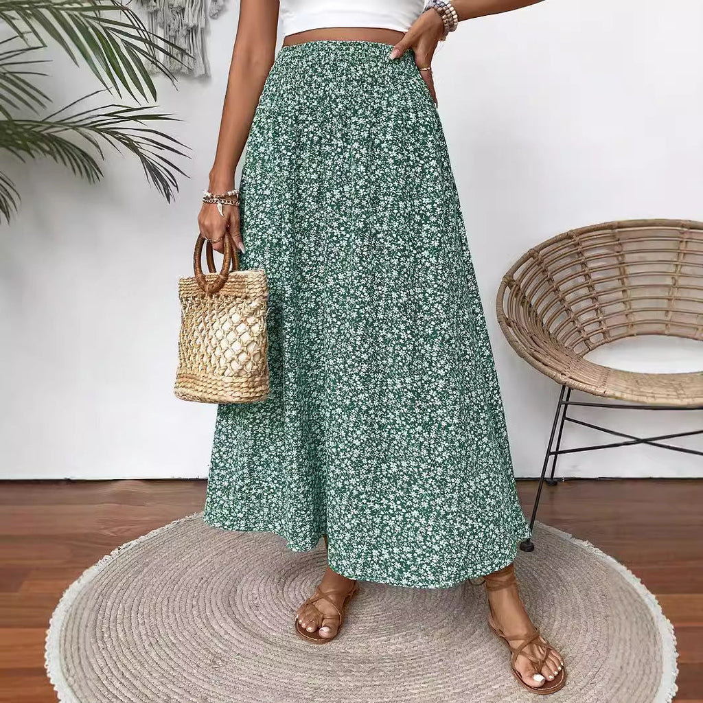 Women's Maxi Skirt with Elastic Waist and Floral Design
