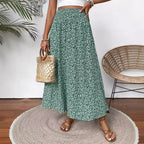 Women's Maxi Skirt with Elastic Waist and Floral Design