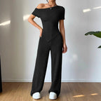 Elegant Jumpsuit with Asymmetrical Cut and Ruching