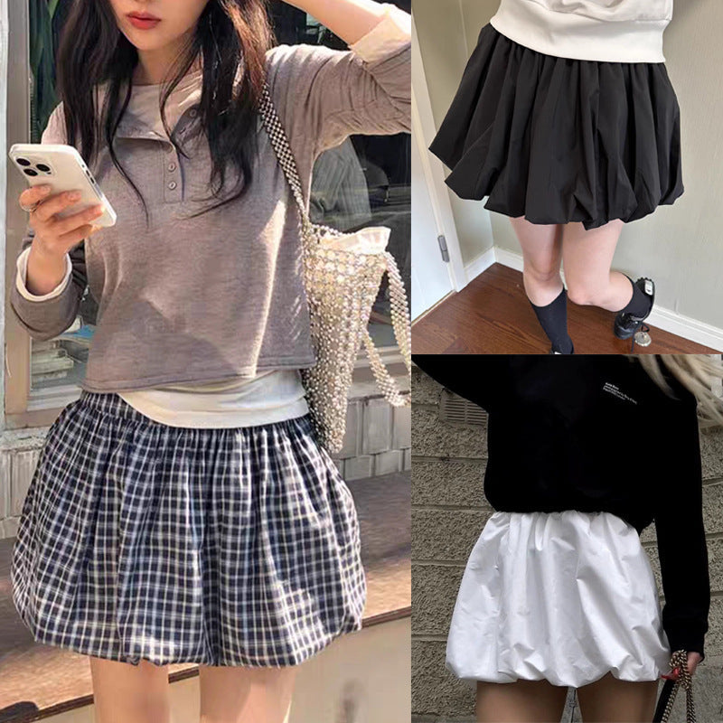 Women's Casual Plaid Skort with Elastic Waist and Side Pockets