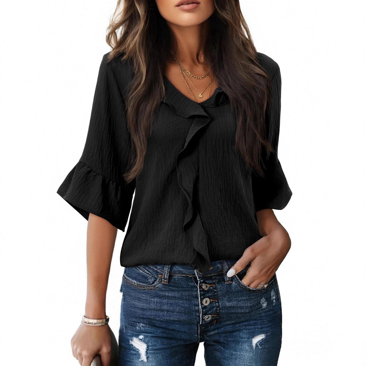 Ruffled V-Neck Blouse