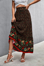 Floral Pattern Maxi Skirt with Elastic Waistband