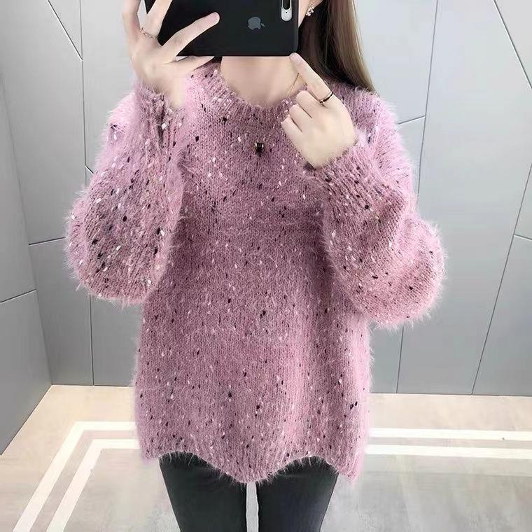 Women's Fluffy Sweater with Unique Texture and Sparkling Accents