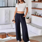 Women's Comfortable and Stylish Leisure Pants with Elastic Waistband and Pockets
