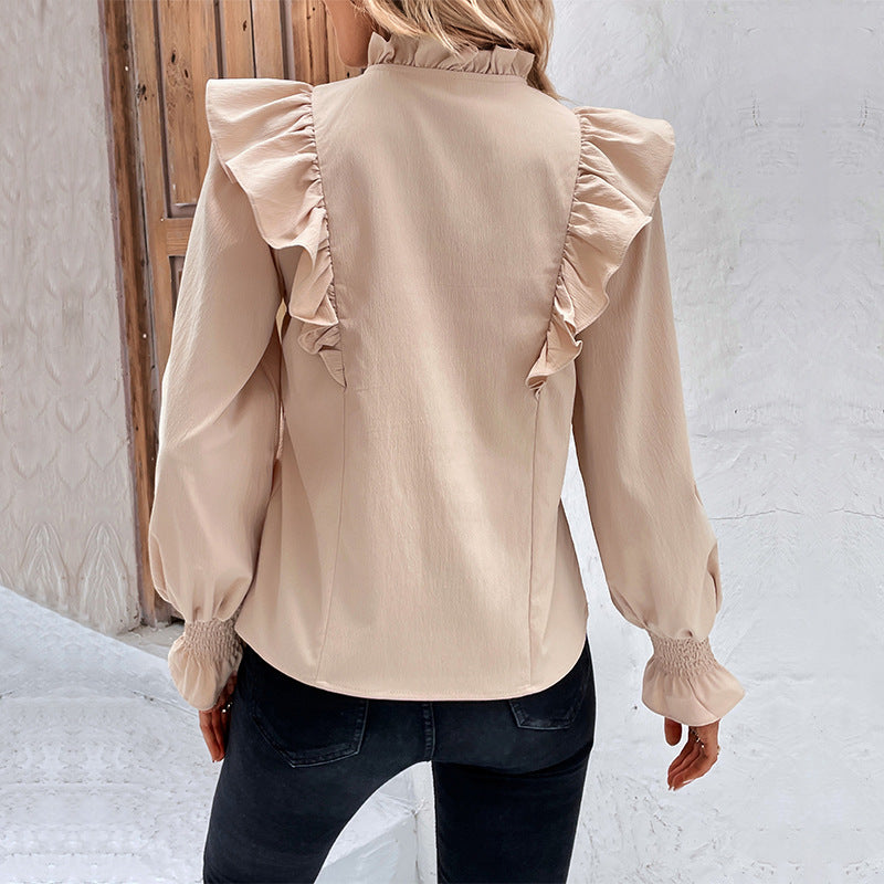 Women's Elegant Blouse with Ruffle Details and Tie Neck
