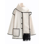 Women's Coat with Fringe Detail and Elegant Button Placket
