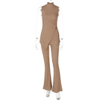 Women's Asymmetrical Jumpsuit Set with Stand-Up Collar