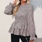 Women's Blouse with Ruffle Details and Smocked Waist