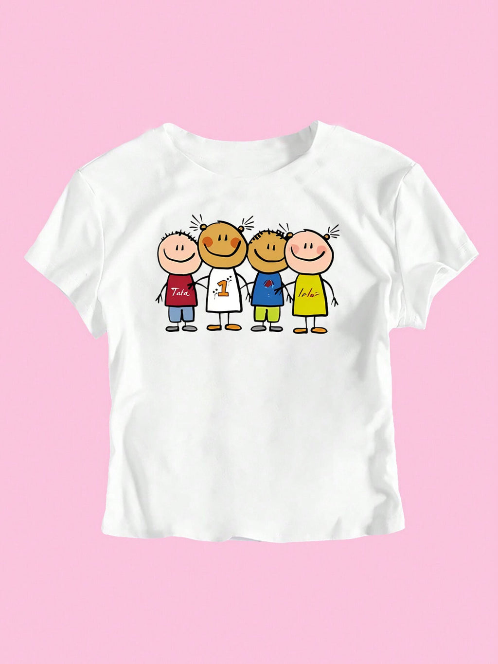 Women's Crop T-Shirt with Creative Children's Drawing Pattern