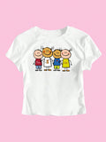 Women's Crop T-Shirt with Creative Children's Drawing Pattern