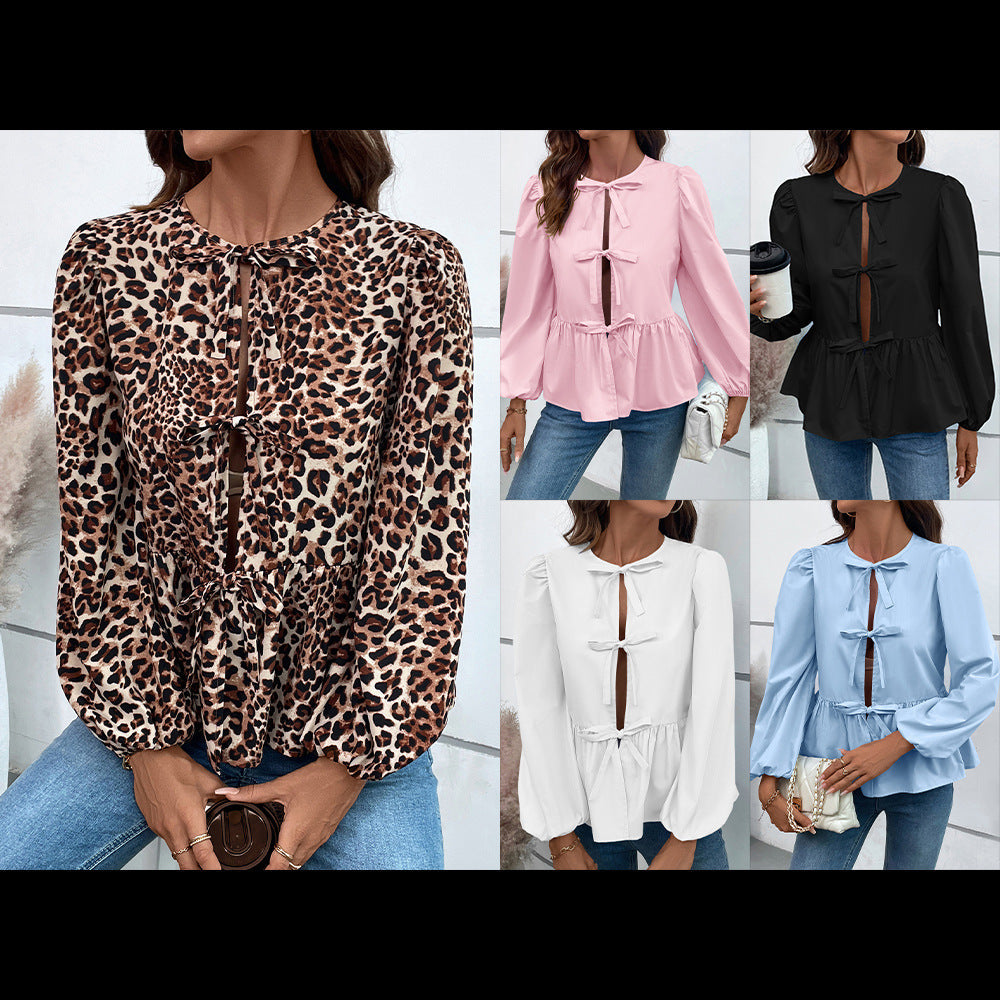Women's Leopard Print Blouse with Ruffle Details
