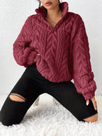 Women's High-Neck Textured Fleece Pullover