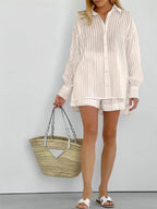 Women's Striped Shirt and Shorts Set
