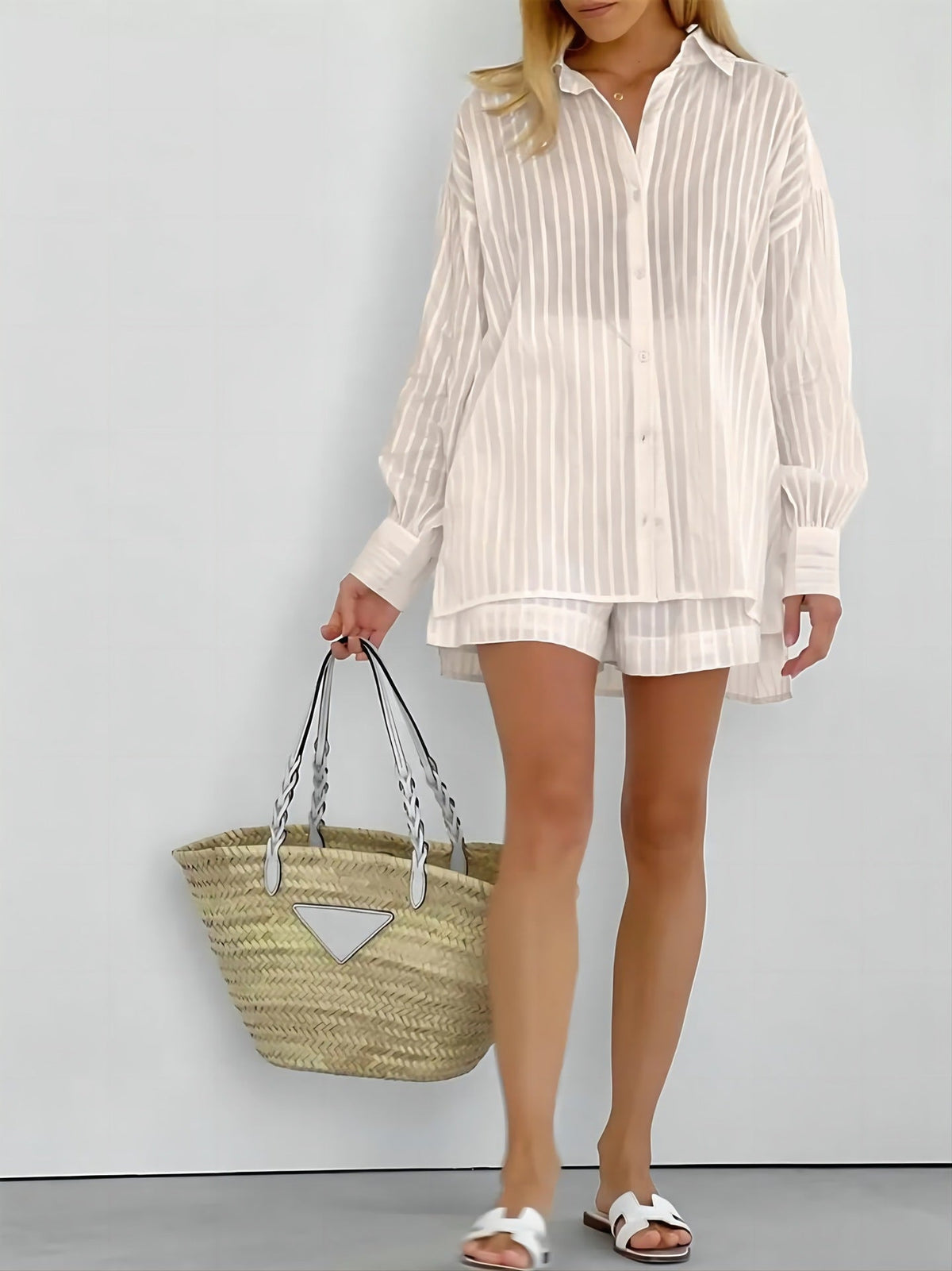 Women's Striped Shirt and Shorts Set
