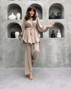 Women's Elegant Set with Long Blouse and Wide Pants