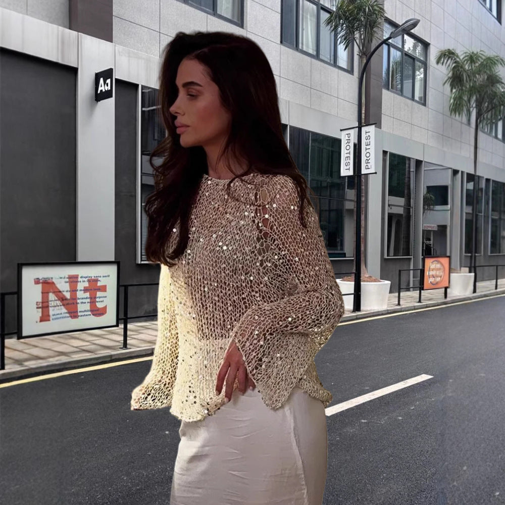 Elegant Crochet Sweater with Delicate Glitter Effect