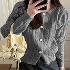 Women's Chunky Knit Cardigan with Button Closure and Cable Knit Pattern