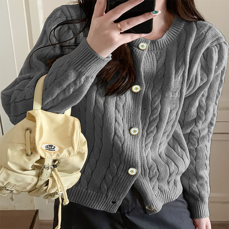 Women's Chunky Knit Cardigan with Button Closure and Cable Knit Pattern