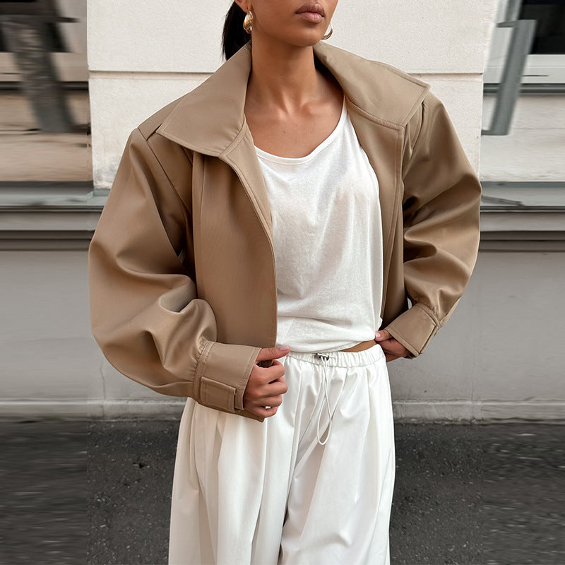 Women's Cropped Jacket with Dropped Shoulders