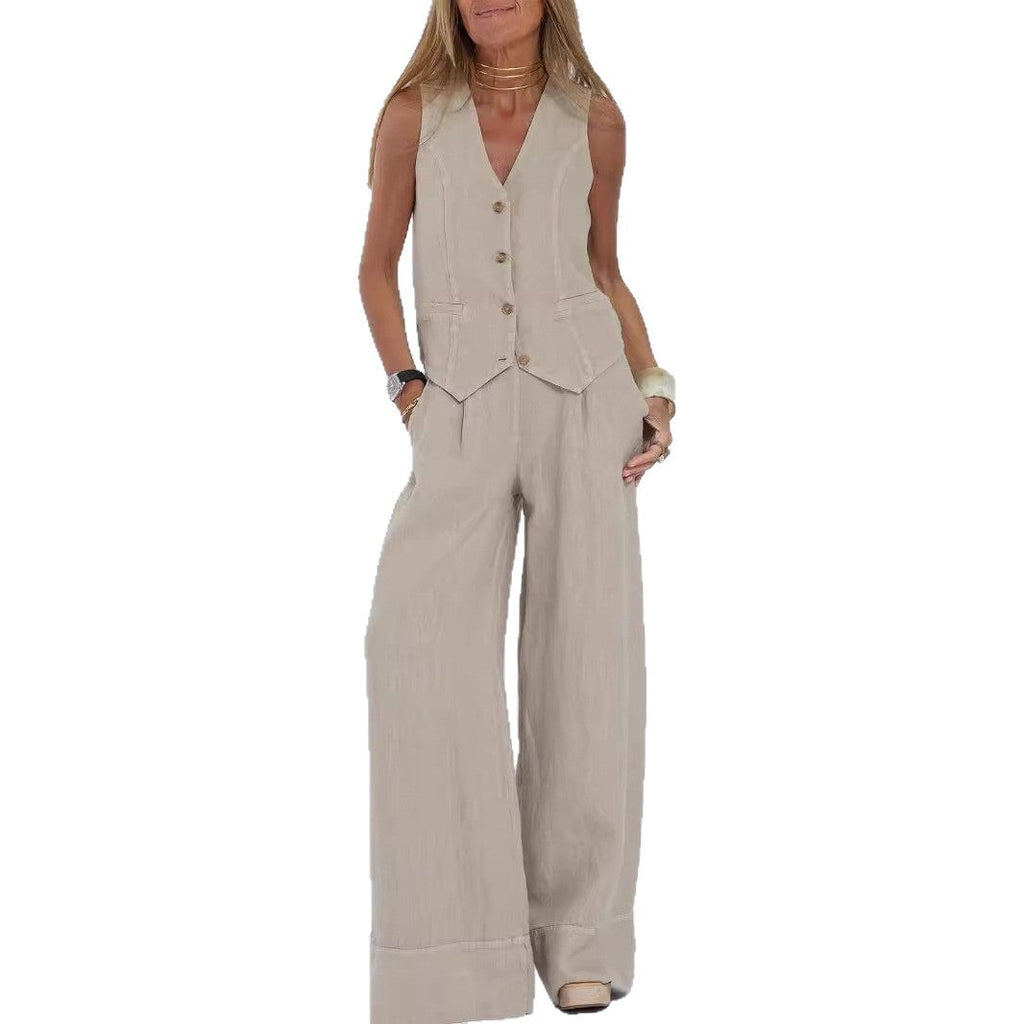 Women's Suit with Wide-Leg Pants and Elegant Vest