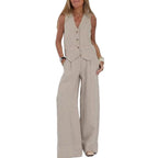 Women's Suit with Wide-Leg Pants and Elegant Vest