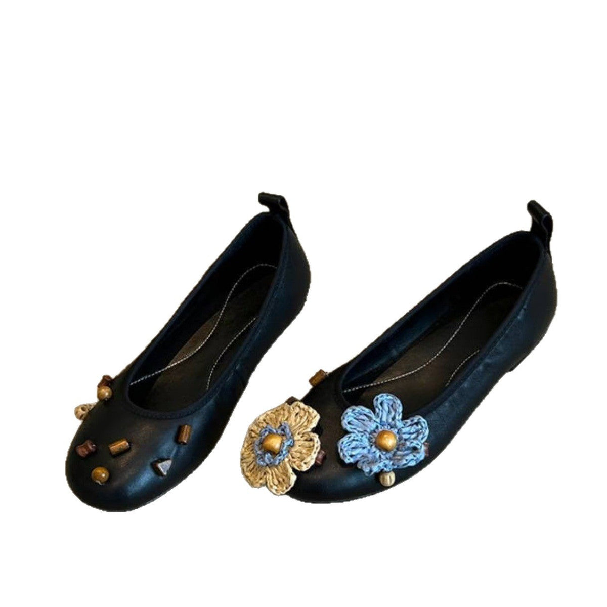 Women's Ballet Flats with Floral Decor and Shimmering Surface