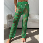 Women's Crochet Summer Pants with Wide Leg and Elastic Waist