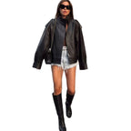 Women's Elegant Oversized Jacket with High Collar and Practical Pockets