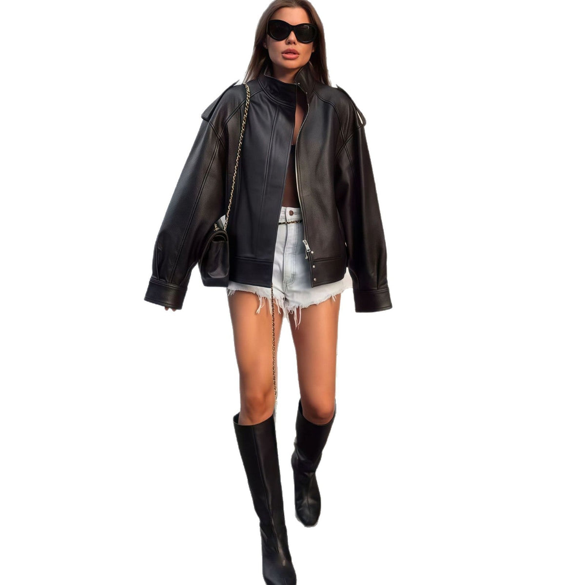 Women's Elegant Oversized Jacket with High Collar and Practical Pockets