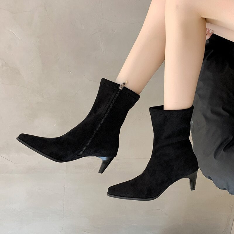 Women's Pointed Heel Ankle Boots with Zipper