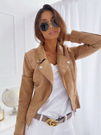 Women's Fitted Biker Jacket with Decorative Buttons