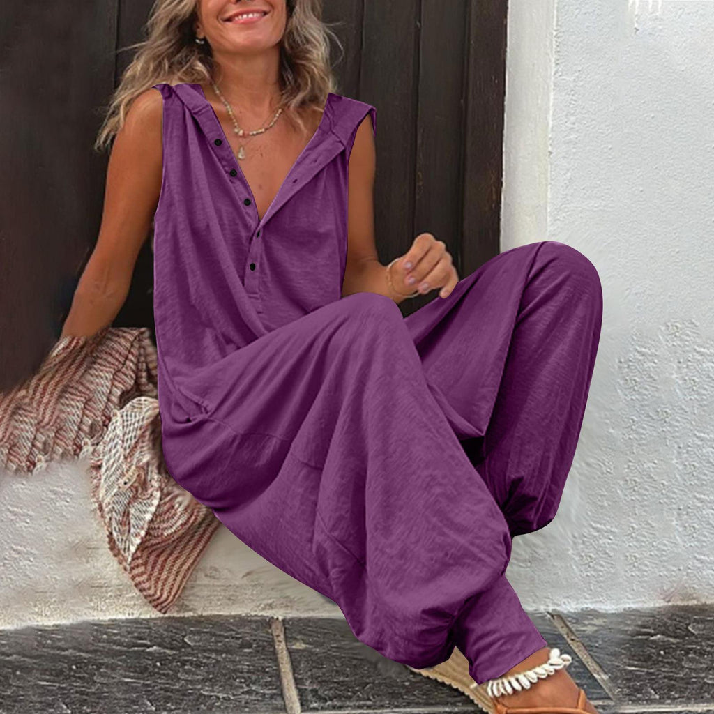 Casual Women's Jumpsuit with Button Closure and Side Pockets