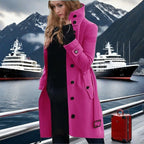 Elegant Trench Coat with High Collar and Double-Breasted Button Placket