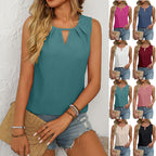 Women's Sleeveless Keyhole Top with Pleats