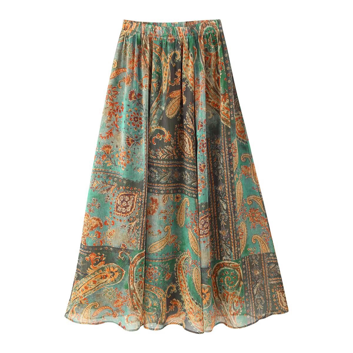 Women's Paisley Print Maxi Skirt with Elastic Waistband
