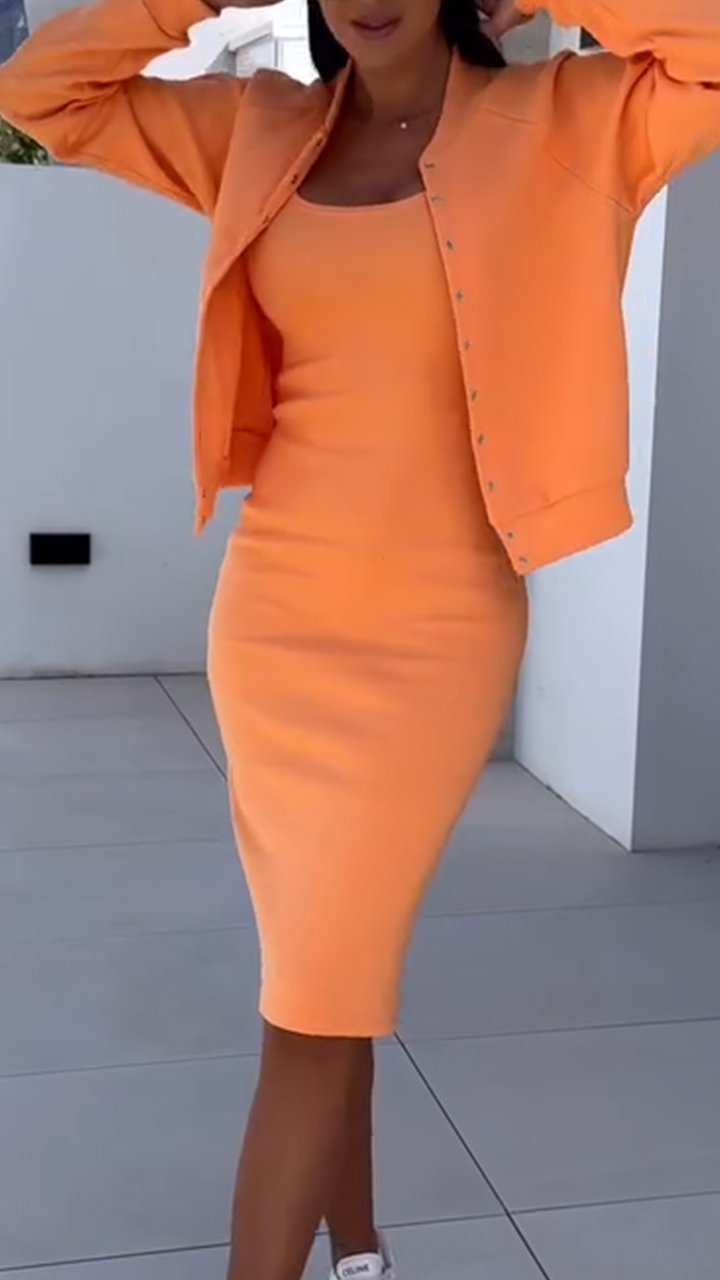 Women's Fashionable Sweat Dress and Jacket Set
