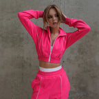 Women's short zip hoodie and high-cut sweatpants with contrast piping