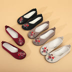 Women's Ballet Flats with Floral Embroidery and Flexible Footbed