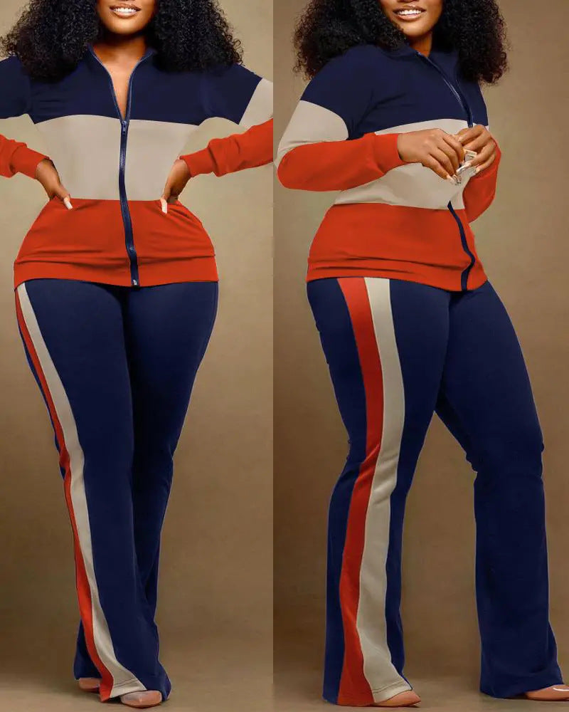 Denim-Style Tracksuit Set with Zipper
