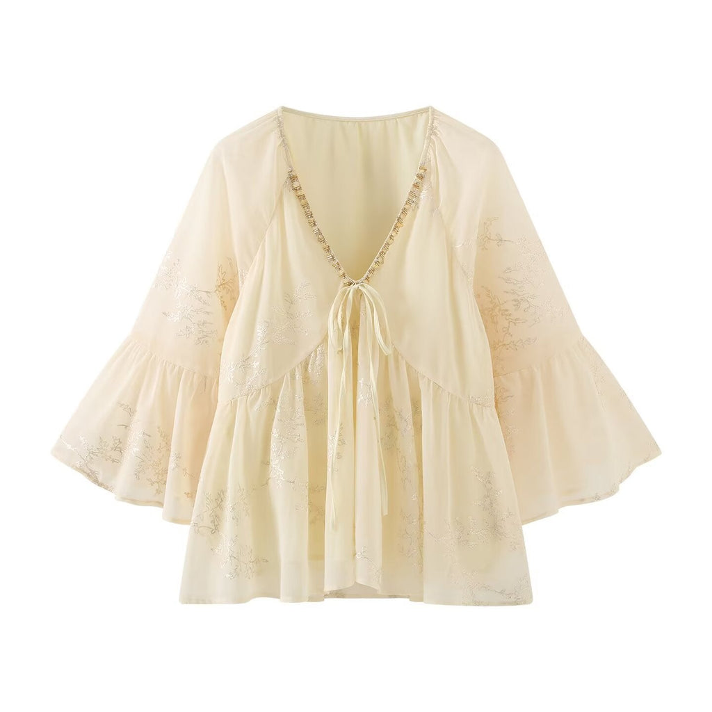 Women's Lightweight Blouse with Flowing Cut and Elegant Tie Details