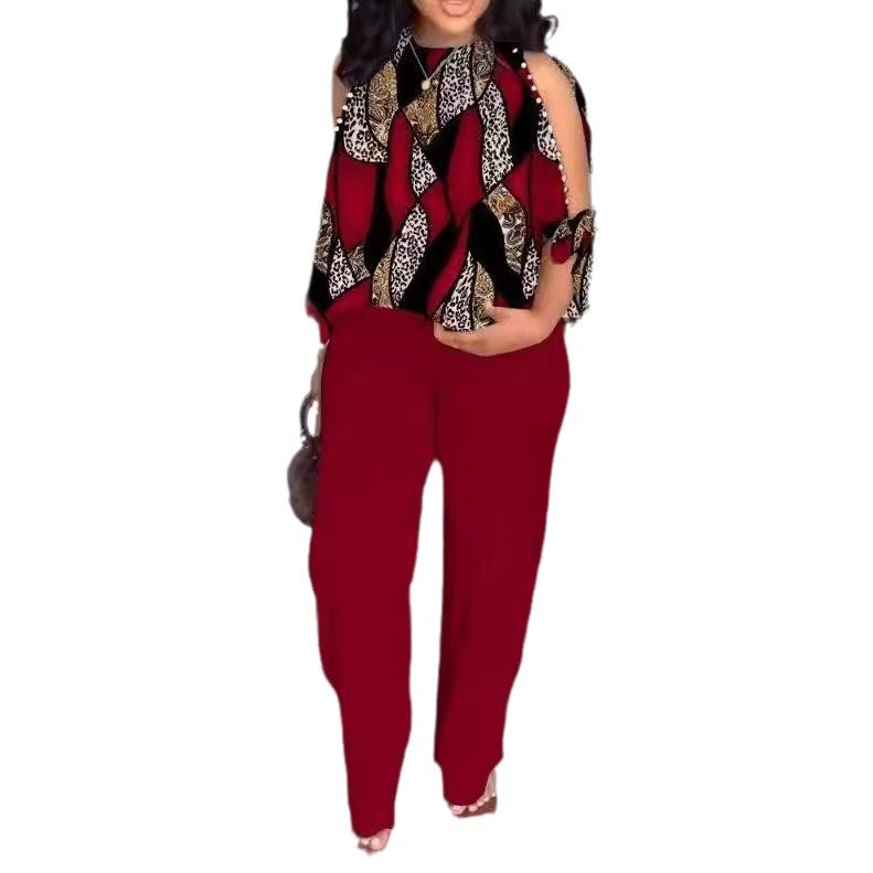 Women's Summer Outfit with Floral Design and Off-Shoulder Top