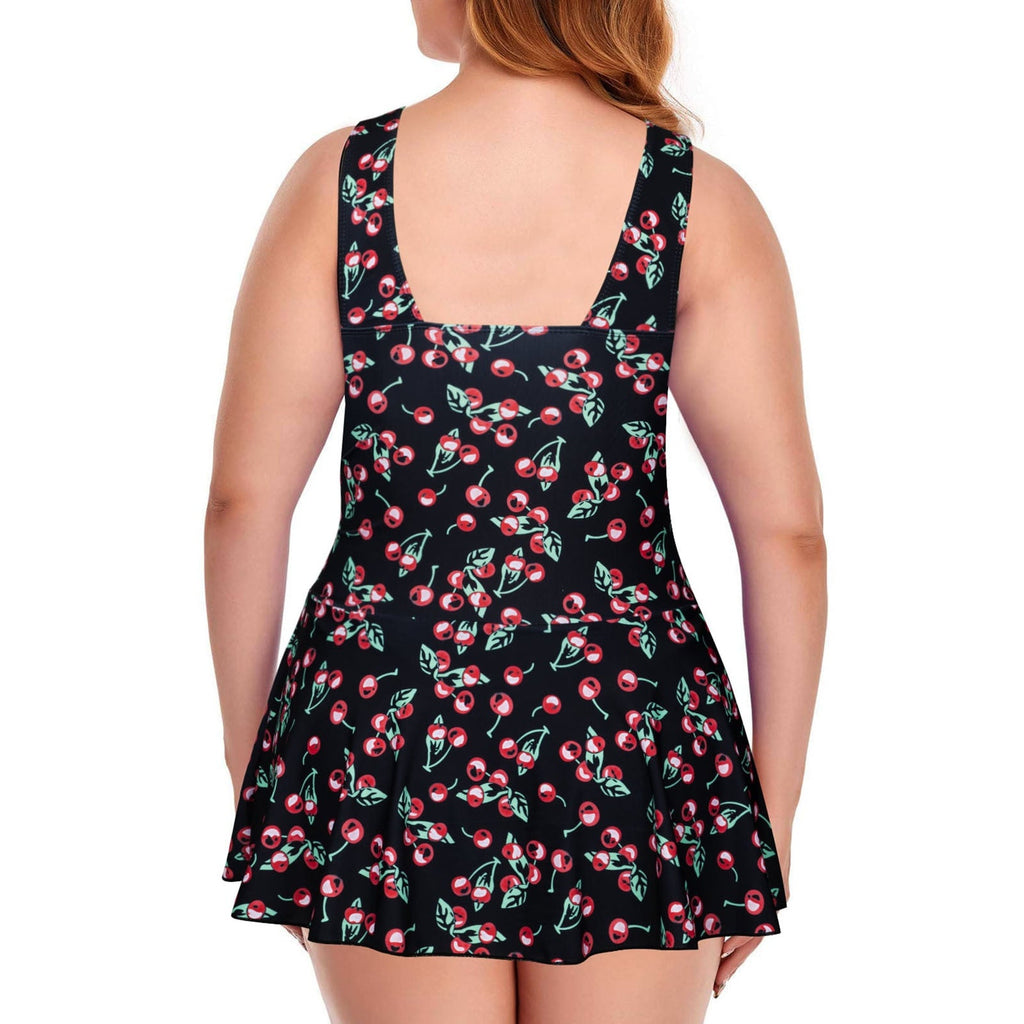 Women's Ruffled Swimsuit with Cherry Print