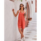 Women's Comfortable Jumpsuit with Deep Neckline and Pockets