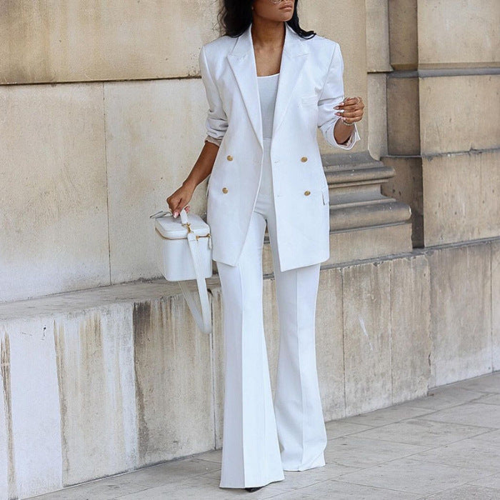 Women's Elegant Blazer Set with Wide Leg and Waist Belt