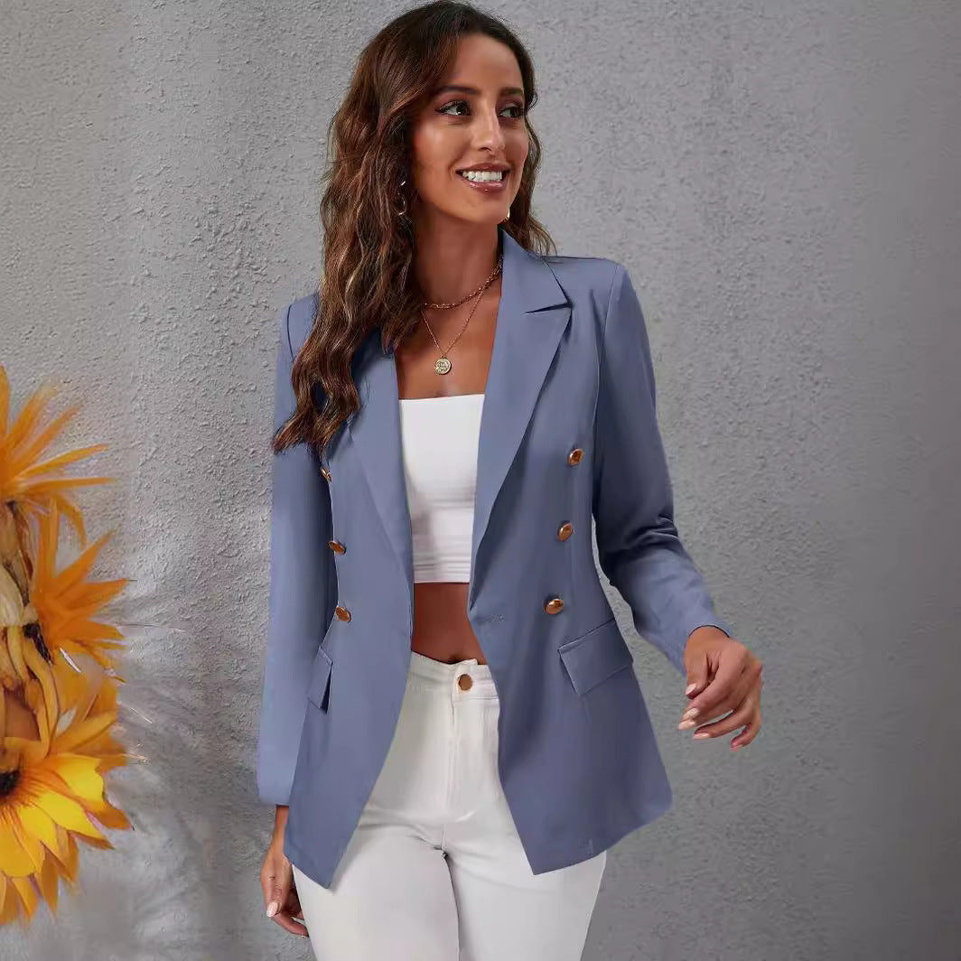 Elegant Double-Breasted Blazer with Side Pockets