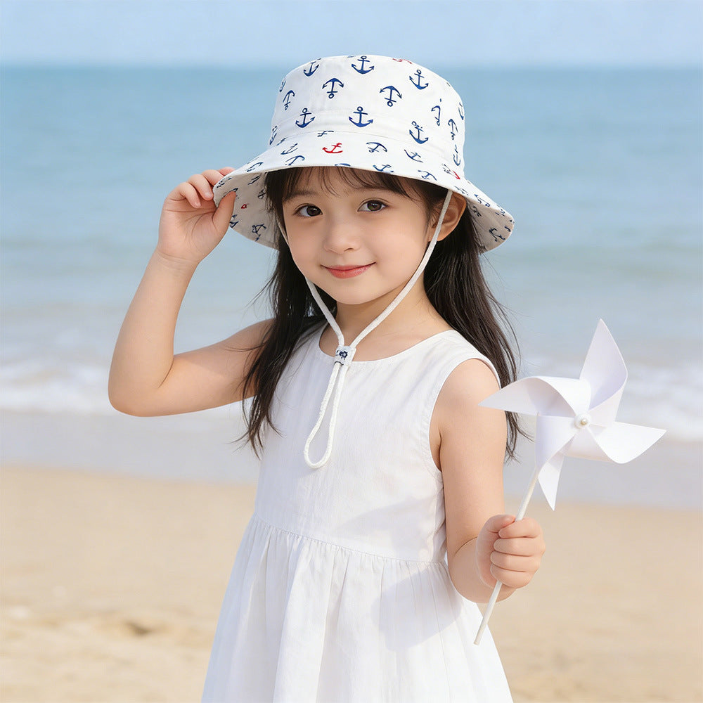Unisex Kids' Wide Brim Sun Hat with Chin Strap and Unicorn Print