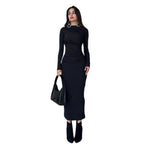 Women's Elegant Fitted Maxi Dress with Draped Detail