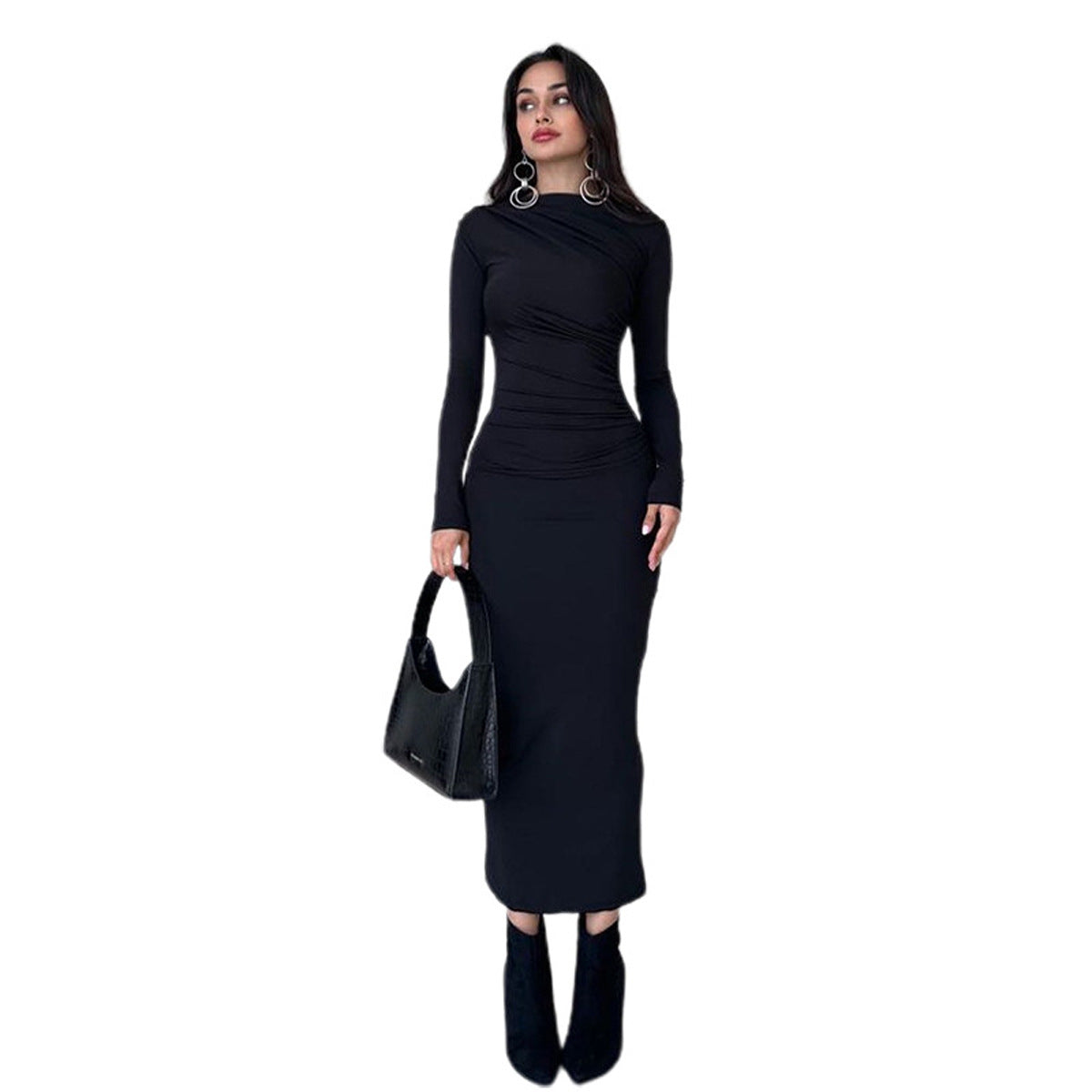 Women's Elegant Fitted Maxi Dress with Draped Detail