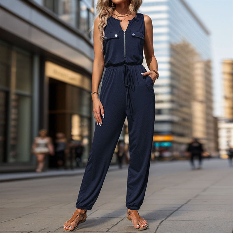 Women's Jumpsuit with Functional Pockets and Zipper