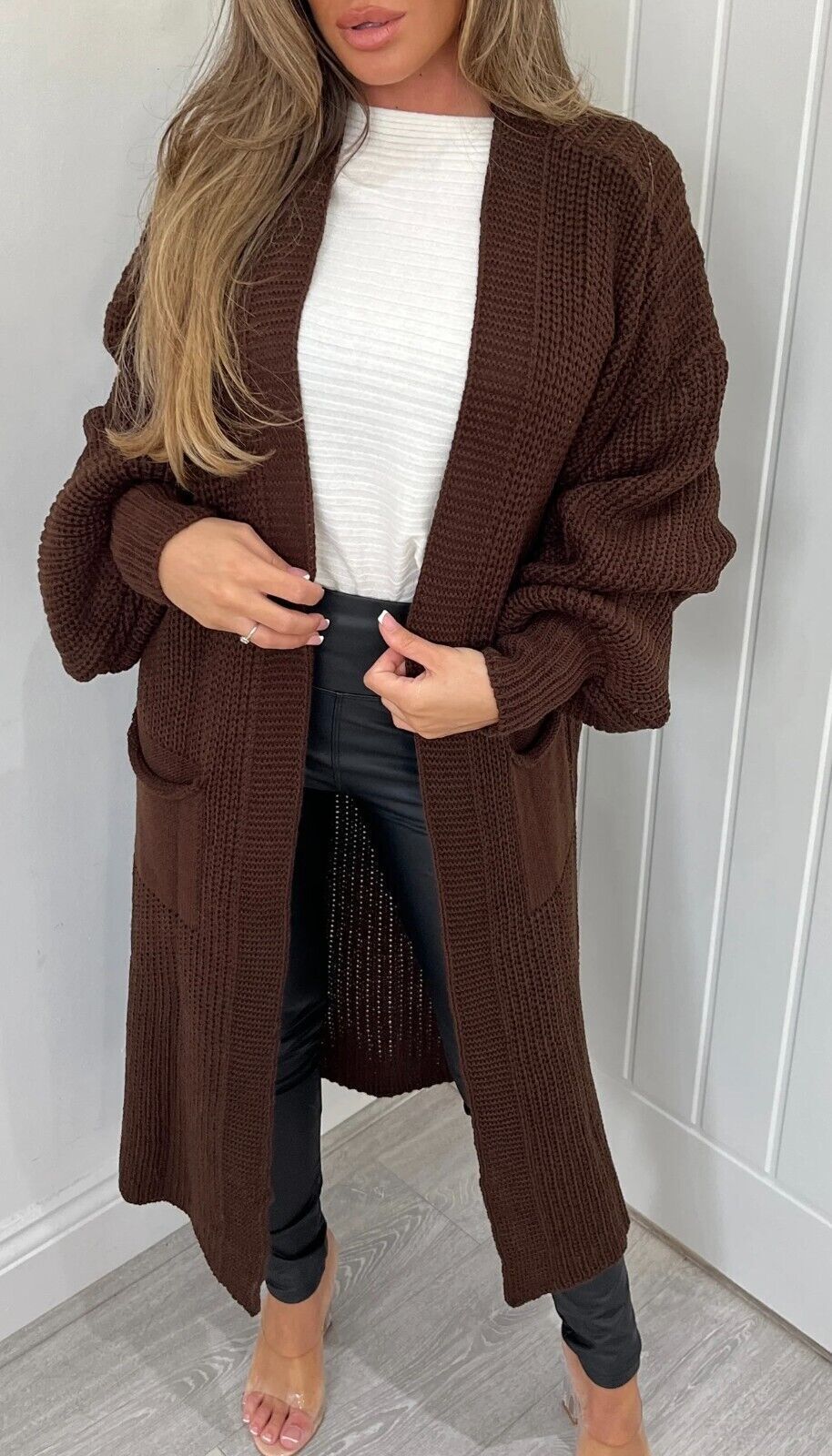 Women's Long Knit Coat with Spacious Pockets